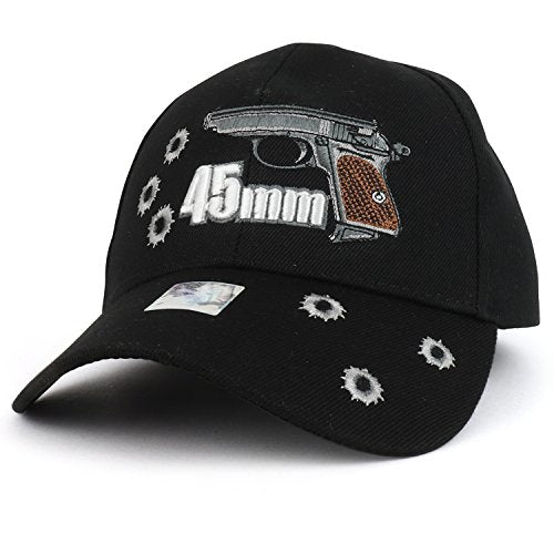 Trendy Apparel Shop Pistol Gun 45mm Embroidered Structured Baseball Cap - Black