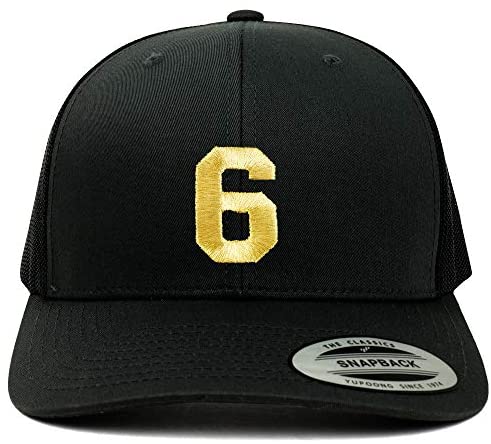 Trendy Apparel Shop Number 6 Gold Thread Embroidered Retro Trucker Mesh Cap
