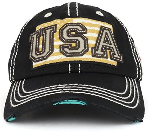 Trendy Apparel Shop USA Flag Embroidered Patch Vintage Frayed Bill Baseball Cap