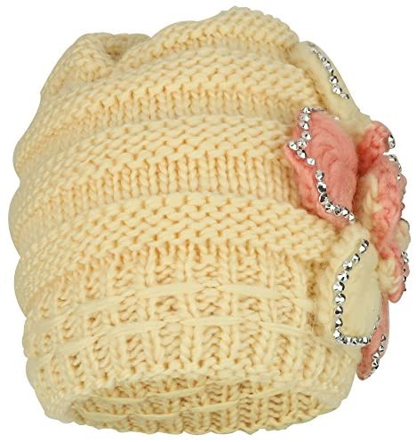 Trendy Apparel Shop Studded Floral Knitted Fleece Lined Beanie and Knit Scarf Set 2PC