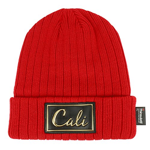Trendy Apparel Shop Cali Text Patch Embroidered Beanie Hat with 3M Thinsulate