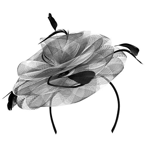 Trendy Apparel Shop Checkered Mesh Swirl Flower Feather Fascinator Headpiece