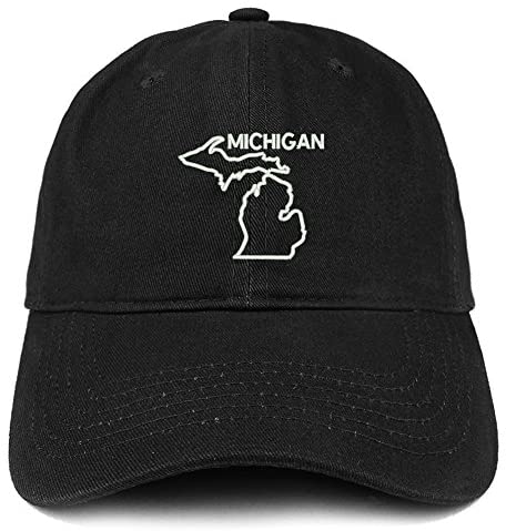 Trendy Apparel Shop Michigan Text State Outline State Embroidered Cotton Dad Hat
