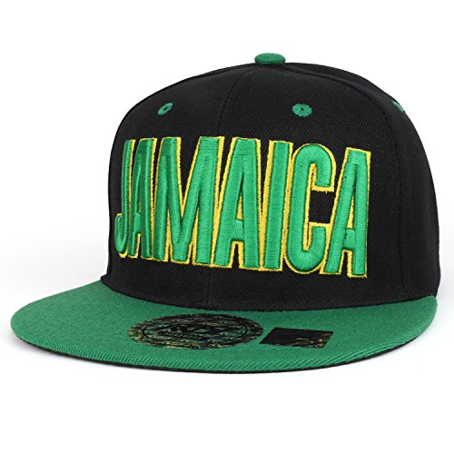 Trendy Apparel Shop Jamaica 3D Text and Flag Embroidered Flatbill Snapback Cap