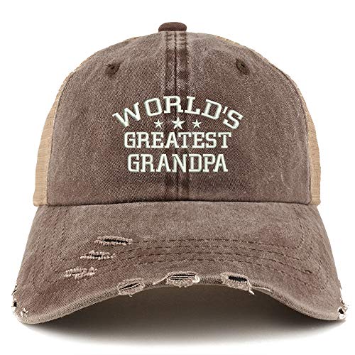 Trendy Apparel Shop World's Greatest Grandpa Washed Mesh Back Frayed Bill Cap
