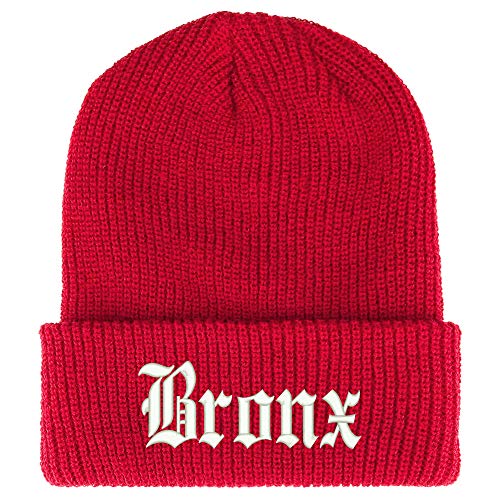 Trendy Apparel Shop Old English Font Bronx City Embroidered Ribbed Cuff Knit Beanie