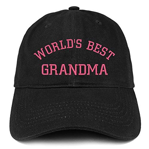 Trendy Apparel Shop World's Best Grandma Pink Embroidered Soft Crown 100% Brushed Cotton Cap