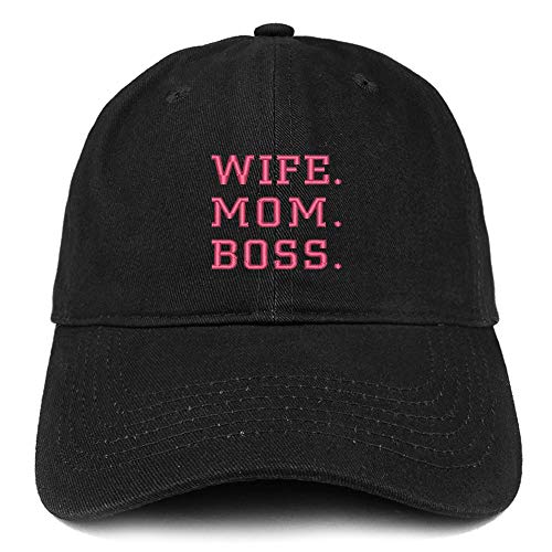 Trendy Apparel Shop Wife Mom Boss Pink Embroidered Soft Crown 100% Brushed Cotton Cap