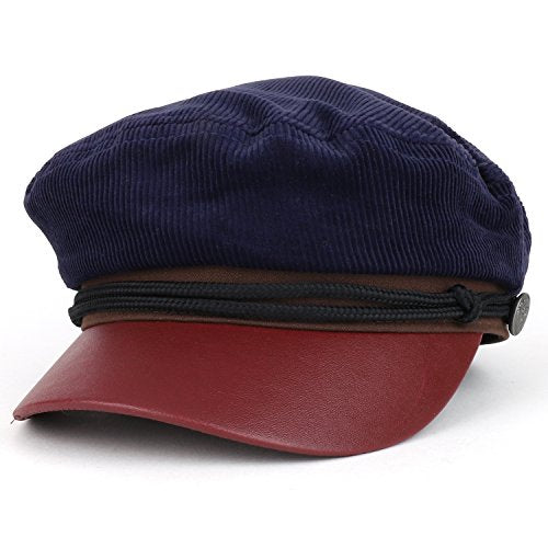 Trendy Apparel Shop Greek Sailor Fisherman Corduroy Baker Boy Cap - Navy Burgundy