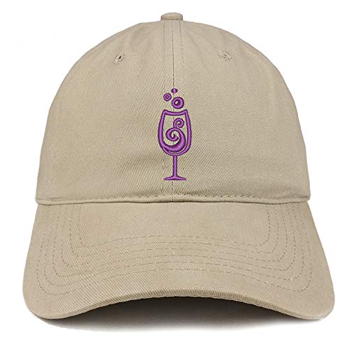 Trendy Apparel Shop Wine Glass Embroidered Soft Crown 100% Brushed Cotton Cap