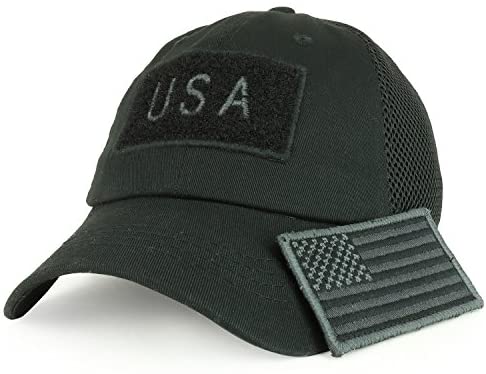 Trendy Apparel Shop USA American Flag Embroidered Removable Tactical Patch Micro Mesh Cap