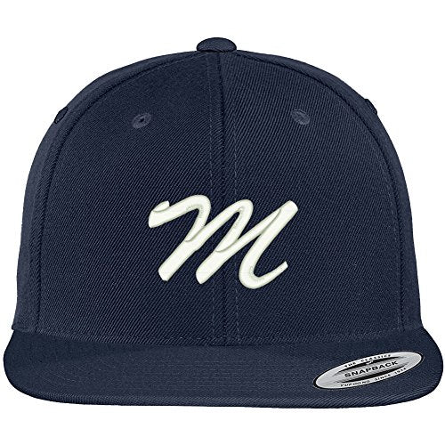 Trendy Apparel Shop Letter M Brushed Script Embroidered Flat Bill Snapback Baseball Cap