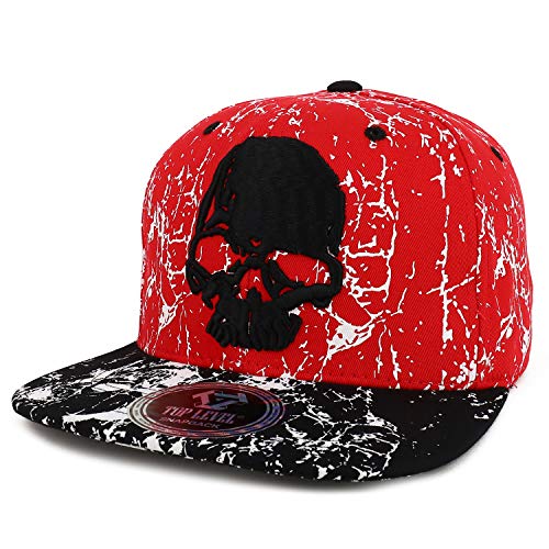 Trendy Apparel Shop Cracked Skull Embroidered Splatter Flatbill Snapback Hat