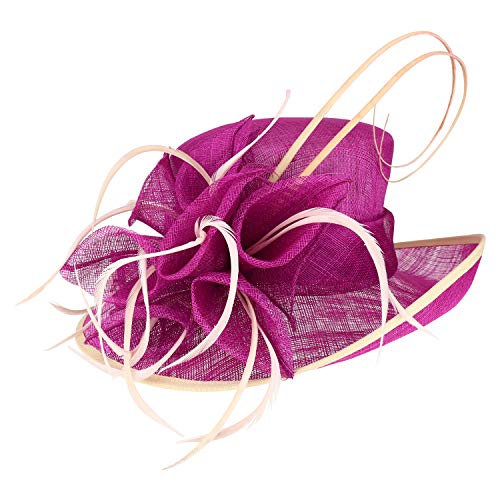 Trendy Apparel Shop Women's Feather Quill Decorated Flower Wide Brim Sinamay Hat