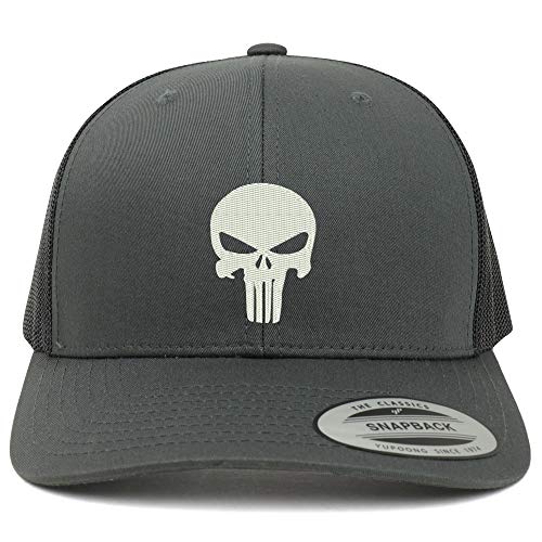 Trendy Apparel Shop Flexfit XXL Punisher Skull Embroidered Retro Trucker Mesh Cap