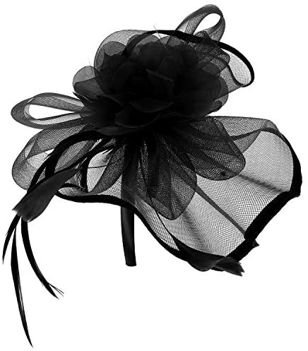 Trendy Apparel Shop Flower Feather Fascinator with Binded Hem Edge