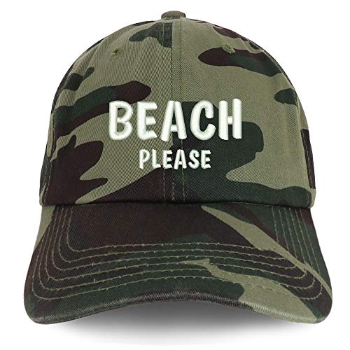 Trendy Apparel Shop Beach Please Embroidered Soft Crown 100% Brushed Cotton Cap