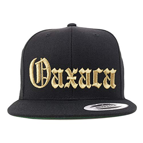 Trendy Apparel Shop Old English Oaxaca Gold Embroidered Flatbill Snapback Baseball Cap