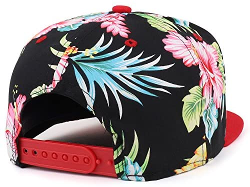 Trendy Apparel Shop Tropical Flower Hibiscus Print Flat Bill Snapback Hat