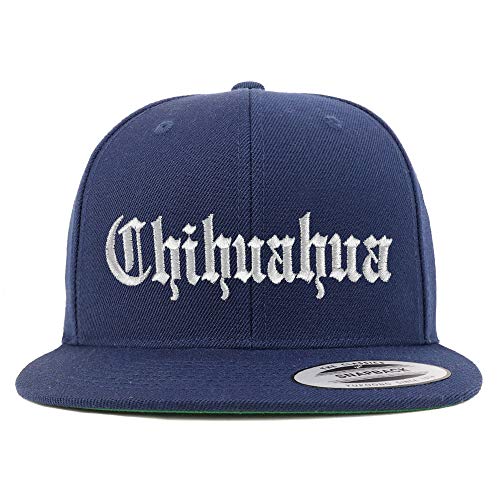 Trendy Apparel Shop Old English Chihuahua White Embroidered Flatbill Snapback Baseball Cap