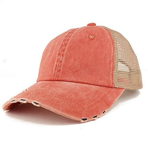 Trendy Apparel Shop Pigment Dyed Front Mesh Back Frayed Bill Trucker Cap