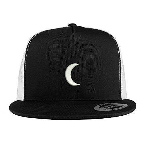 Trendy Apparel Shop Crescent Moon Embroidered 5 Panel Flat Bill 2-Tone Trucker Mesh Cap