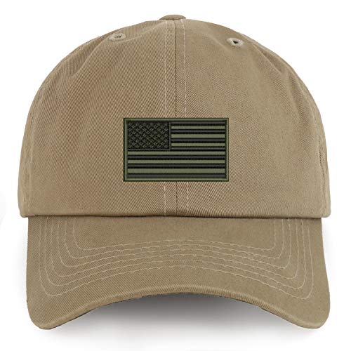Trendy Apparel Shop XXL USA Olive Flag Embroidered Unstructured Cotton Cap