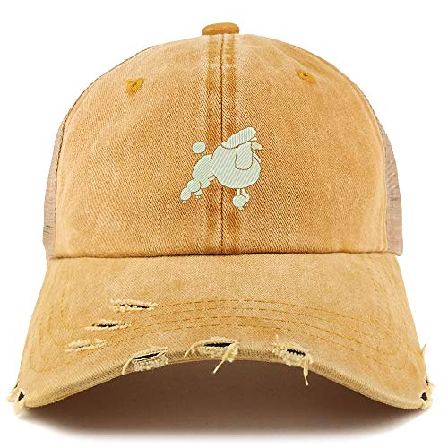 Trendy Apparel Shop Poodle Dog Embroidered Frayed Bill Trucker Mesh Back Cap