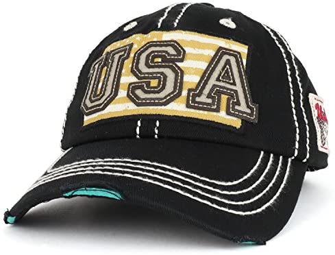 Trendy Apparel Shop USA Flag Embroidered Patch Vintage Frayed Bill Baseball Cap