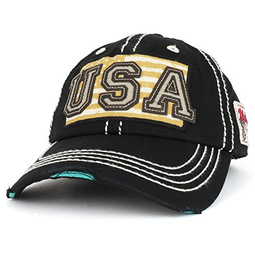 Trendy Apparel Shop USA Flag Embroidered Patch Vintage Frayed Bill Baseball Cap
