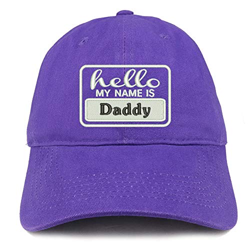 Trendy Apparel Shop Hello My Name is Daddy Soft Crown 100% Brushed Cotton Cap