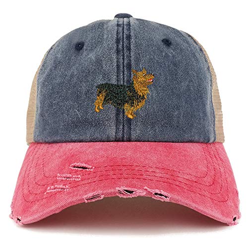 Trendy Apparel Shop Australian Terrier Dog Embroidered Frayed Bill Trucker Mesh Back Cap