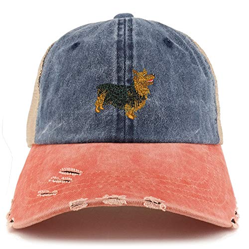Trendy Apparel Shop Australian Terrier Dog Embroidered Frayed Bill Trucker Mesh Back Cap