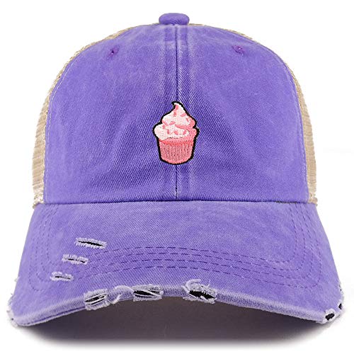 Trendy Apparel Shop Cupcake Patch Pigment Dyed Mesh Back Frayed Bill Trucker Cap