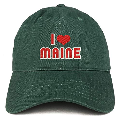 Trendy Apparel Shop I Love Maine Embroidered Soft Crown 100% Brushed Cotton Cap