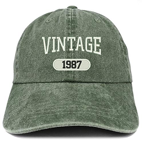 Trendy Apparel Shop Vintage 1987 Embroidered 34th Birthday Soft Crown Washed Cotton Cap