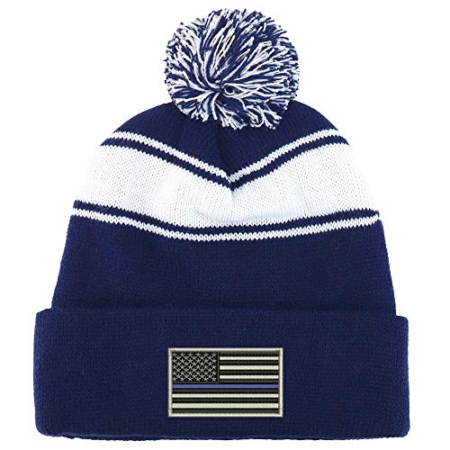 Trendy Apparel Shop USA TBL Flag Two Tone Pom Striped Long Beanie Hat