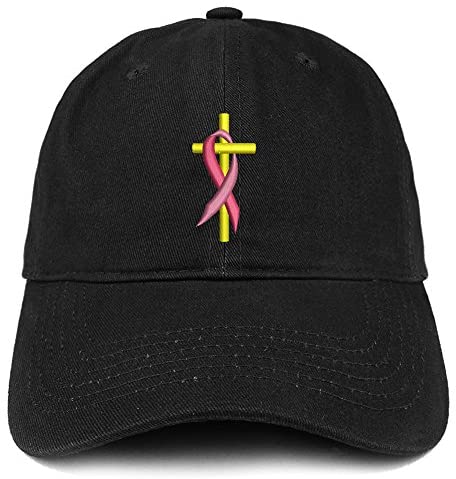 Trendy Apparel Shop Cancer Ribbon On Cross Embroidered Brushed Cotton Dad Hat Ball Cap