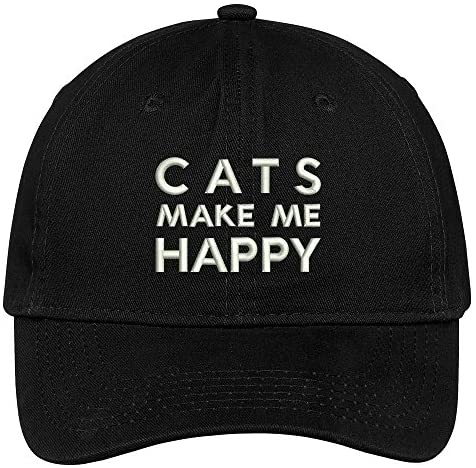 Trendy Apparel Shop Cats Make Me Happy Embroidered Brushed Cotton Dad Hat Cap