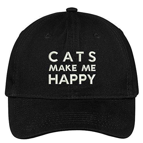 Trendy Apparel Shop Cats Make Me Happy Embroidered Brushed Cotton Dad Hat Cap