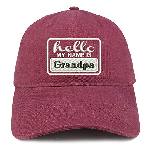 Trendy Apparel Shop Hello My Name is Grandpa Soft Crown 100% Brushed Cotton Cap
