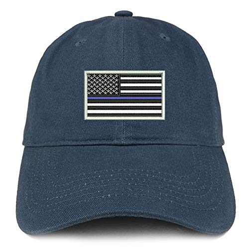 Trendy Apparel Shop US American Flag Thin Blue Embroidered Soft Cotton Cap