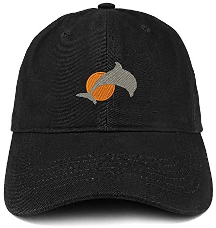 Trendy Apparel Shop Small Dolphin with Sun Quality Embroidered Low Profile Cotton Dad Hat Cap