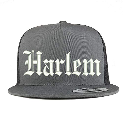 Trendy Apparel Shop Old English Font Harlem City Embroidered 5 Panel Mesh Cap