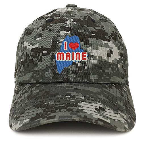 Trendy Apparel Shop I Love Maine Map Embroidered Soft Crown 100% Brushed Cotton Cap
