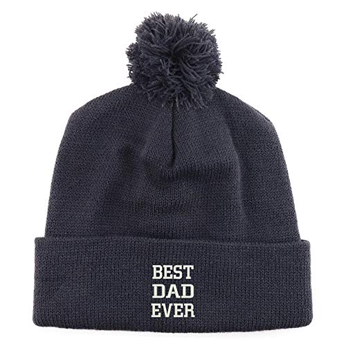 Trendy Apparel Shop Best Dad Ever Embroidered Solid Winter Cuff Beanie Hat with Pom Pom