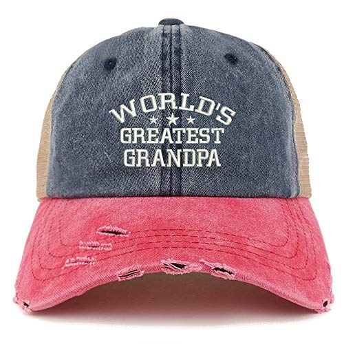 Trendy Apparel Shop World's Greatest Grandpa Washed Mesh Back Frayed Bill Cap