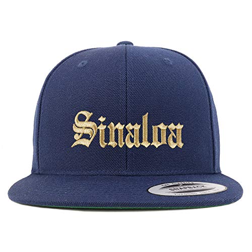Trendy Apparel Shop Old English Sinaloa Gold Embroidered Flatbill Snapback Baseball Cap