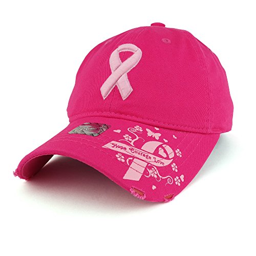 Trendy Apparel Shop Breast Cancer Pink Ribbon 3D Embroidered Cotton Adjustable Baseball Cap