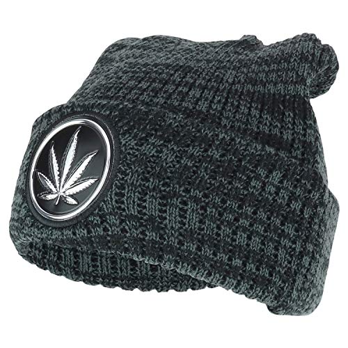 Trendy Apparel Shop Marijuana Leaf High Frequency Patch Winter Cuff Beanie Hat